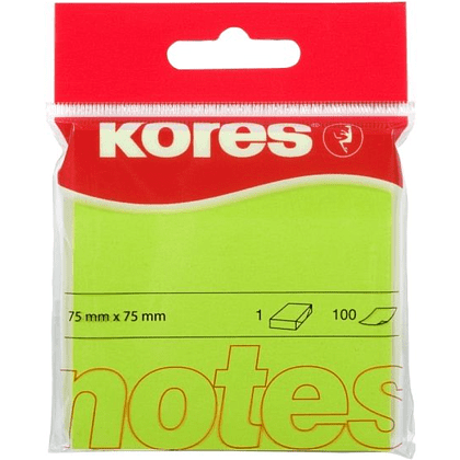 Бумага для записей на клейкой основе "Kores", 75x75 мм, 100 листов, зеленый неон
