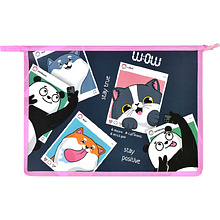 Папка для тетрадей "Селфи", А4, на молнии, пластик, серый, розовый