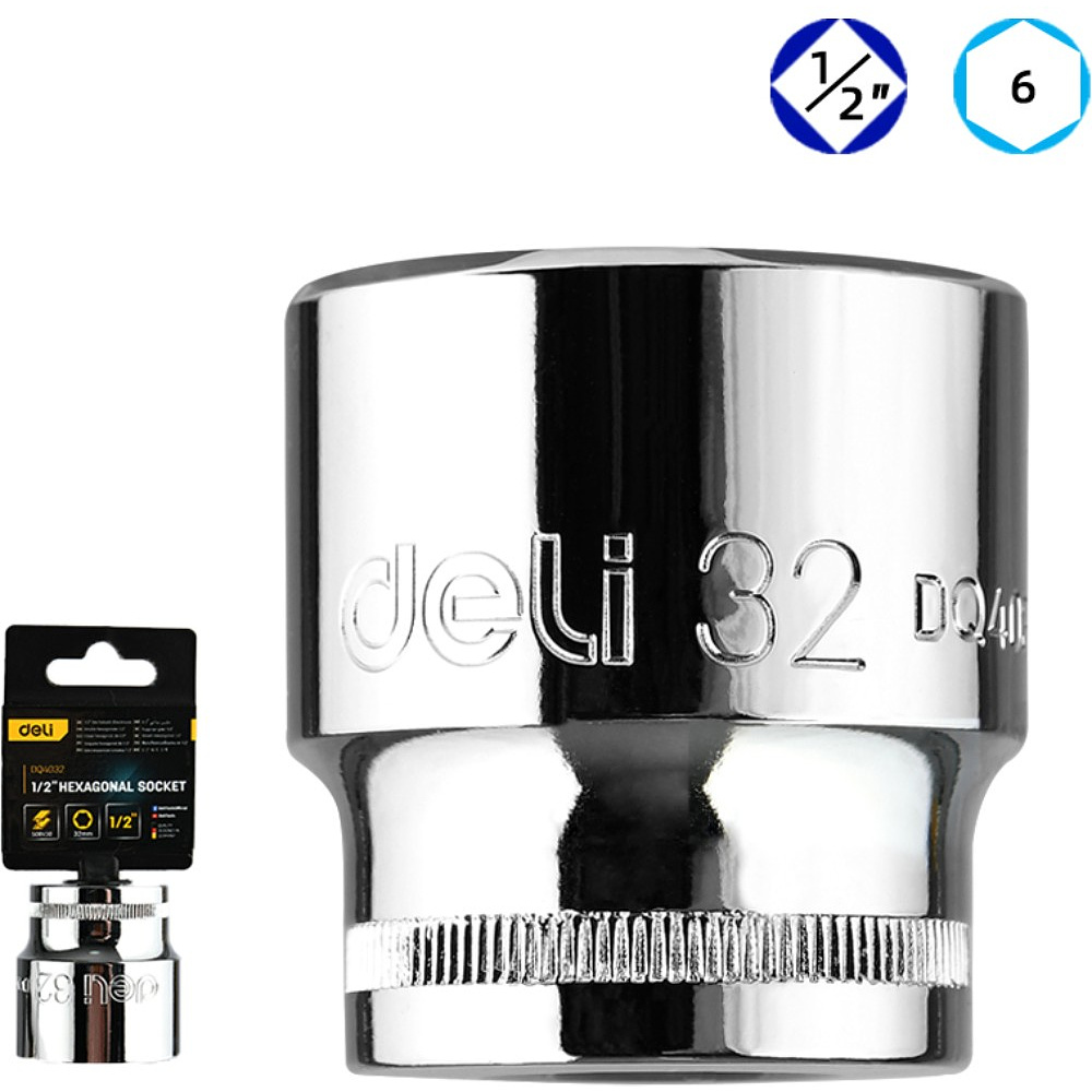 Головка торцевая шестигранная Deli YS EDQ4032 1/2", 32 мм, серебристый - 2