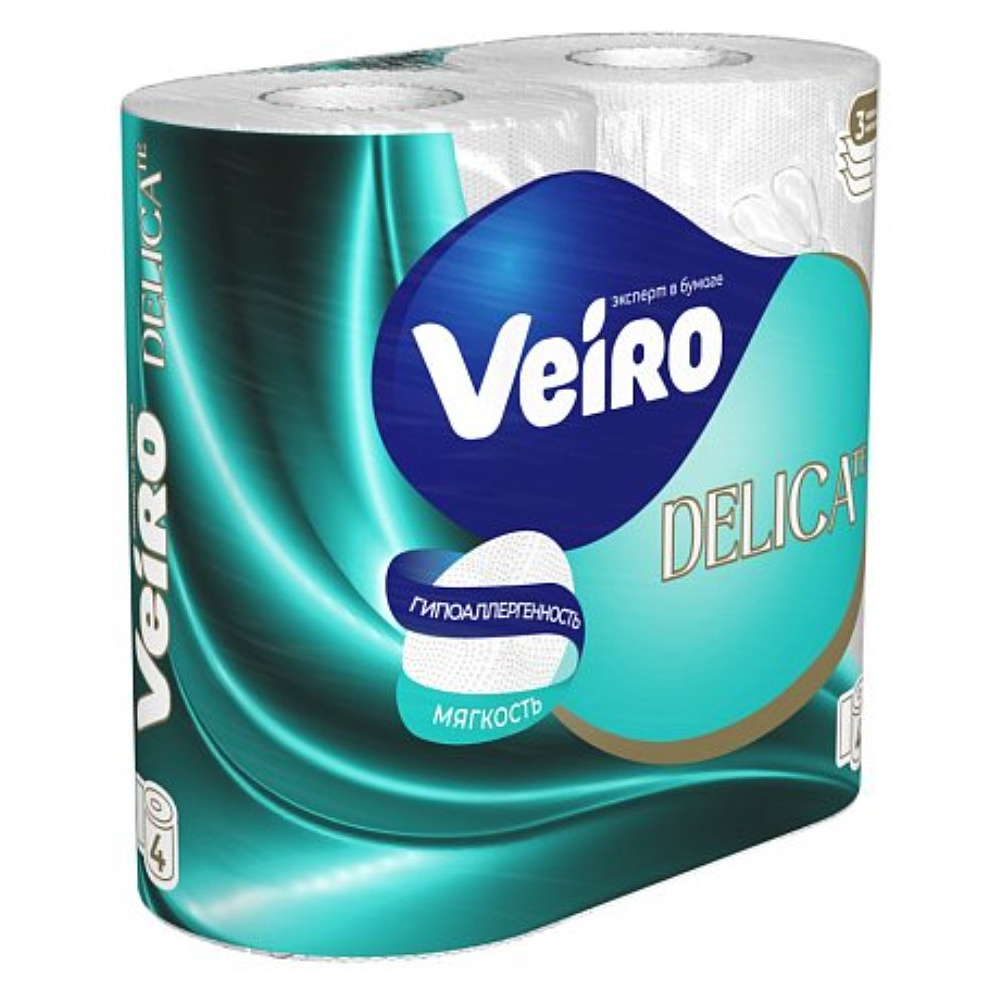 Бумага туалетная Veiro Delicate, 4 рулона, 3 слоя, белый - 3