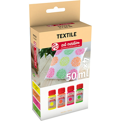 Набор красок декоративных "TEXTILE", неоновые цвета, 50 мл, 4 шт.