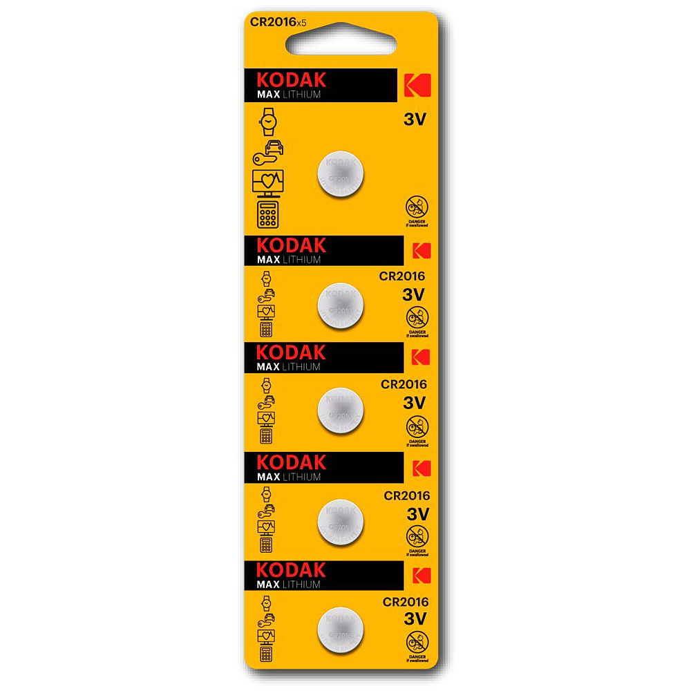Батарейки литиевые дисковые Kodak "CR2016", 5 шт