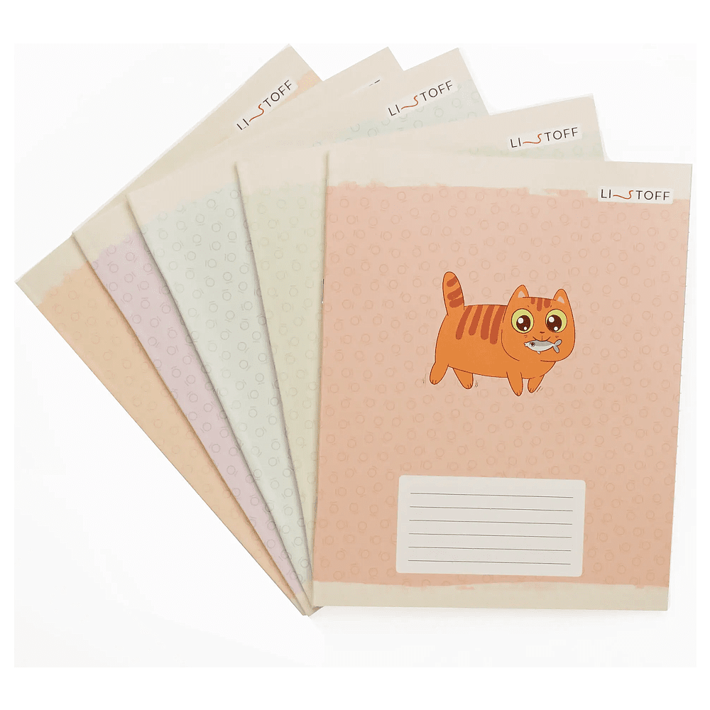 Тетрадь "Котики (Универсальная плашка)", А5, 12 листов, линейка, скоба сбоку, ассорти - 6