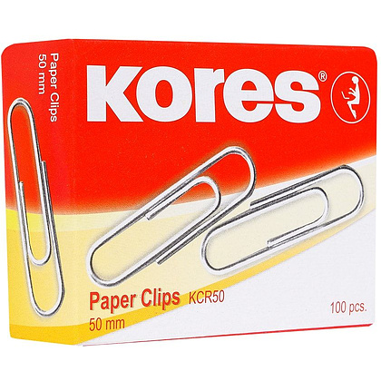 Скрепки "Kores", 50 мм, 100 шт, серебристый