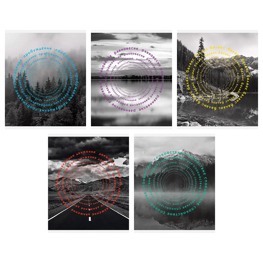 Тетрадь "Природная гармония", А5, 96 листов, клетка, скоба сбоку, ассорти