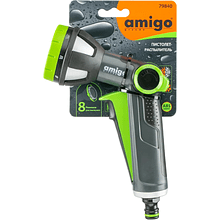Пистолет-распылитель Amigo Grande 79840, 2/4", 8 фунций, пластик, черный, зеленый