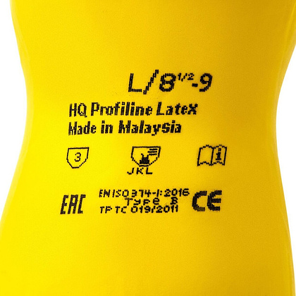 Перчатки латексные HQ Profiline, р-р XL, с х/б покрытием, желтый - 8