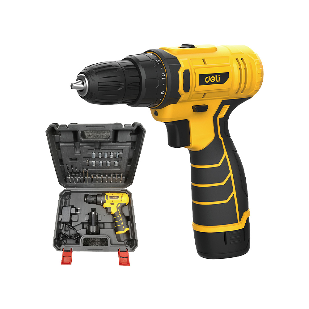 Аккумуляторная дрель-шуруповерт Deli YS EDL-DZ12-6A2 12 В, 30 Нм, 1 АКБ, 2 Ач, набор оснастки, кейс - 2