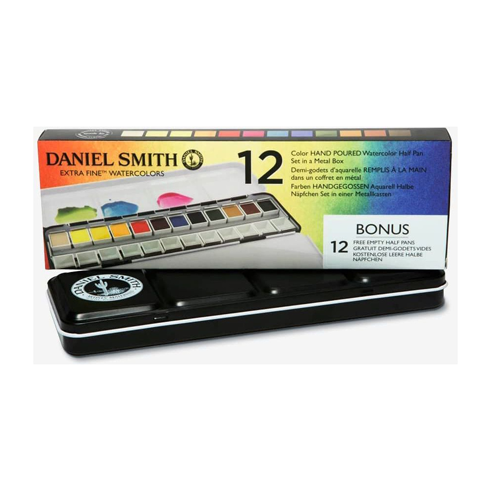 Набор акварели Daniel Smith "Extra fine", 12 цветов, кюветы - 2