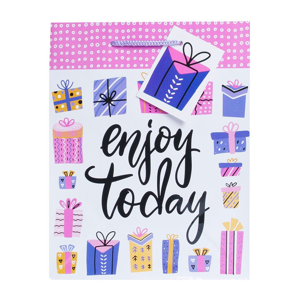  Пакет бумажный подарочный "День рождения", 17.8x22.9x9.8 см, ассорти