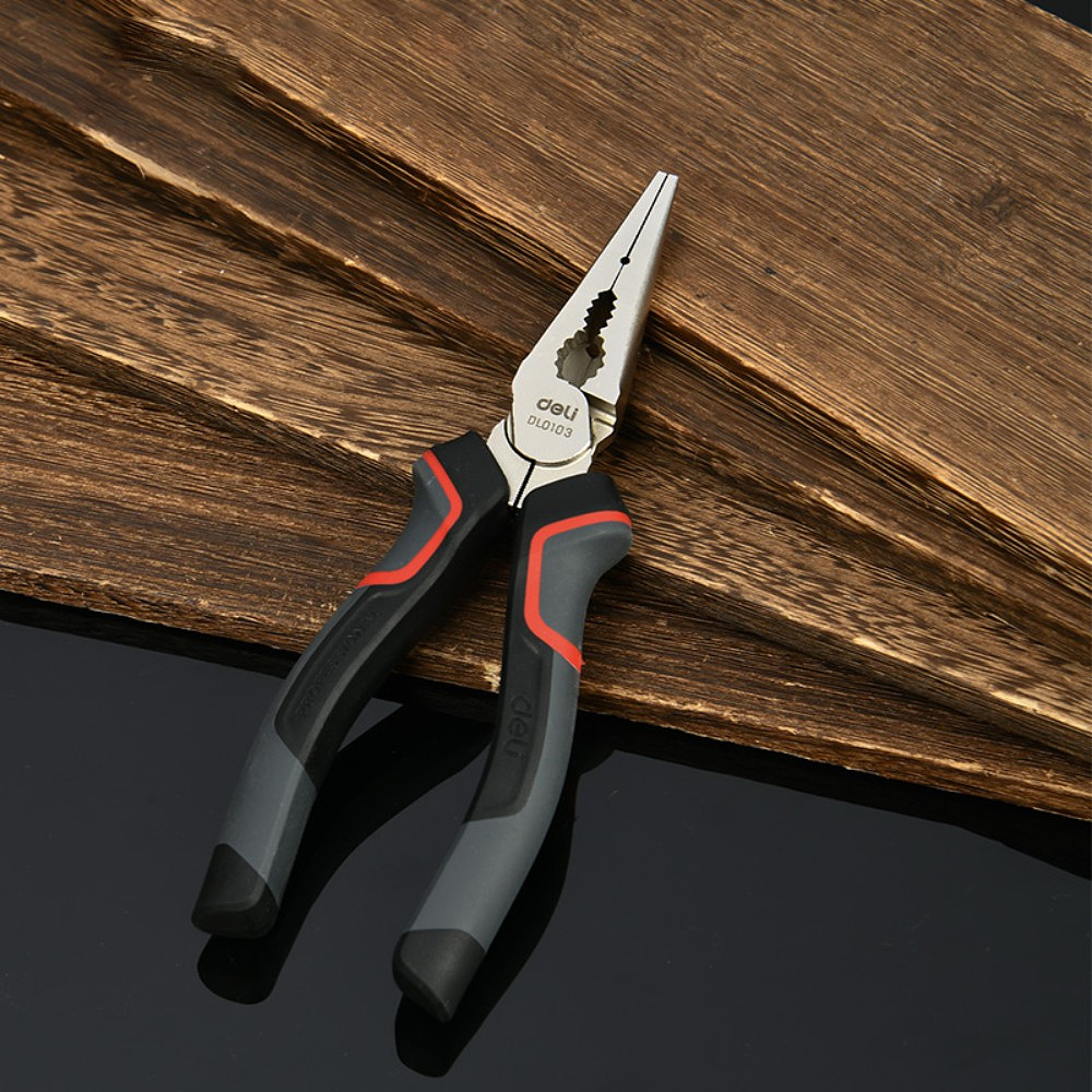 Длинногубцы Deli RS EDL0103, 160 мм, черный, красный - 5