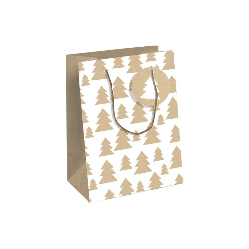 Пакет бумажный подарочный "Fir Trees", 17x6x22 см, крафт, белый