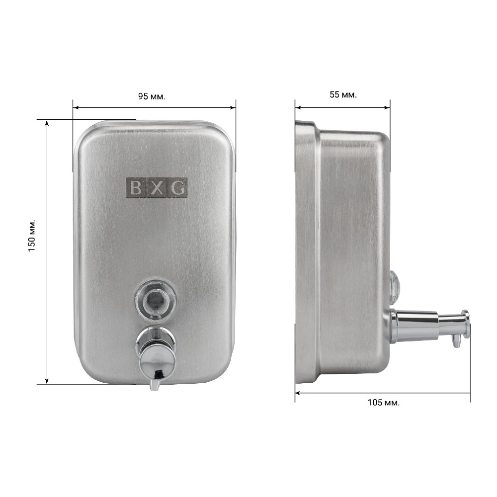 Диспенсер для жидкого мыла BXG "SD Н1-500М", 0.5 л, ручной, металл, серебристый, матовый - 2