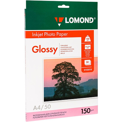 Фотобумага глянцевая для струйной фотопечати "Lomond", А4, 50 листов, 150 г/м2