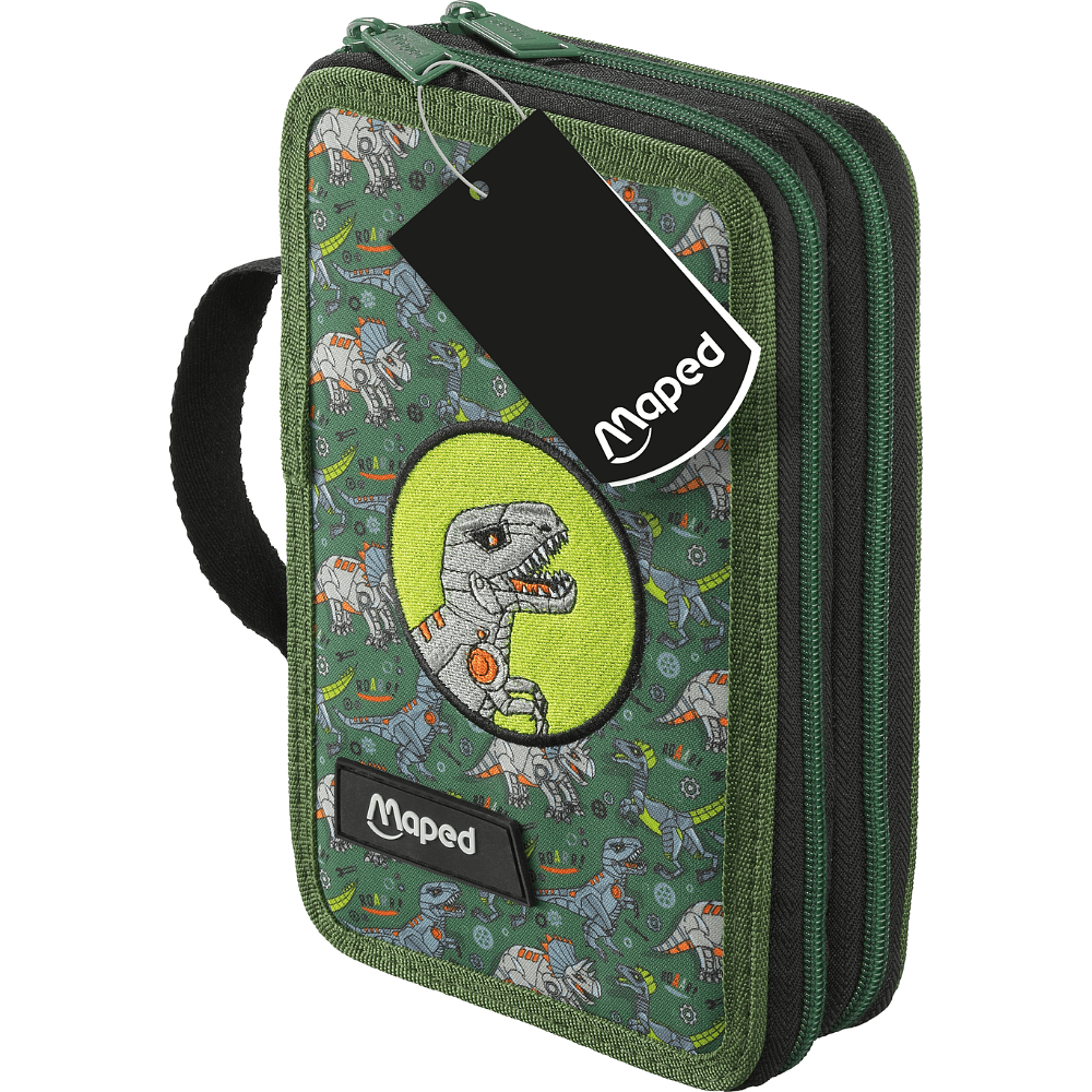 Пенал "Dinosaur", 2 отделения, с наполнением, зеленый