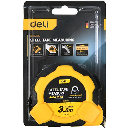 Рулетка Deli YS EDL3795, 3 м х 16 мм, желтый, черный - 11