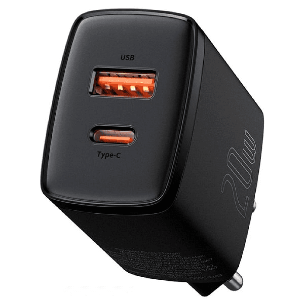 Сетевое зарядное устройство Baseus "CCXJ-B01", Compact Quick Charger USB+Type-C 20W, черный
