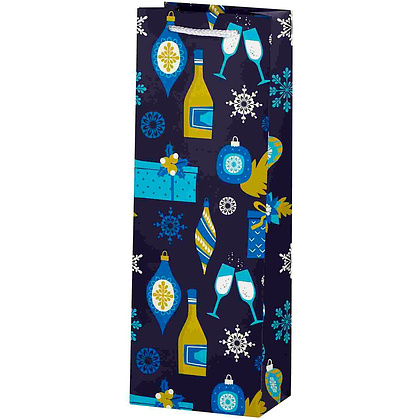 Пакет бумажный подарочный "Вино и подарки", 12.7x36x8.3 см, разноцветный