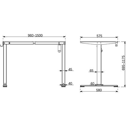 Каркас стола с электроприводом одномоторный Waltz IR20, Fit Focus Space One, черный  - 2