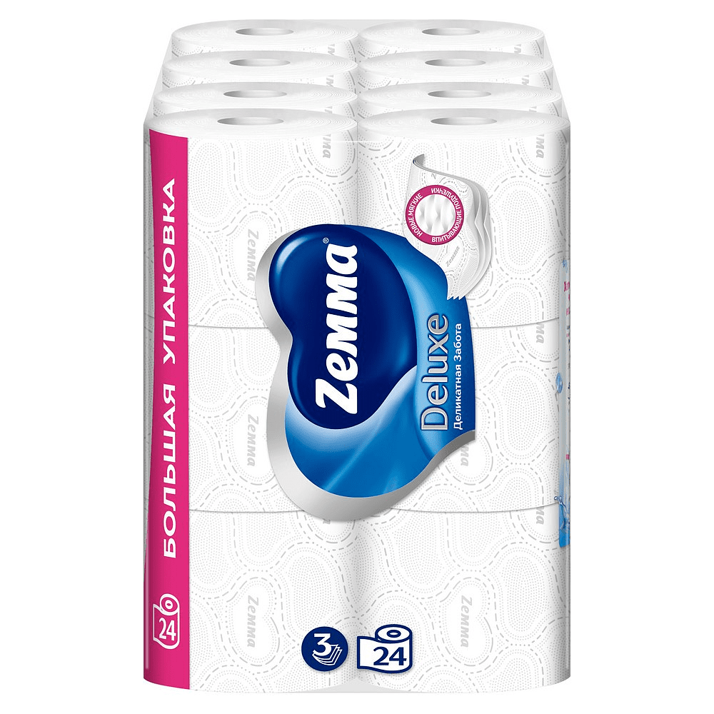Бумага туалетная Zemma Deluxe, 24 рулона, 3 слоя, белый - 3