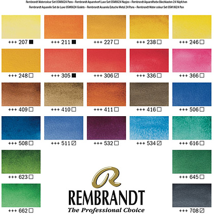 Набор красок акварельных "Rembrandt", 24 цвета, кюветы - 2