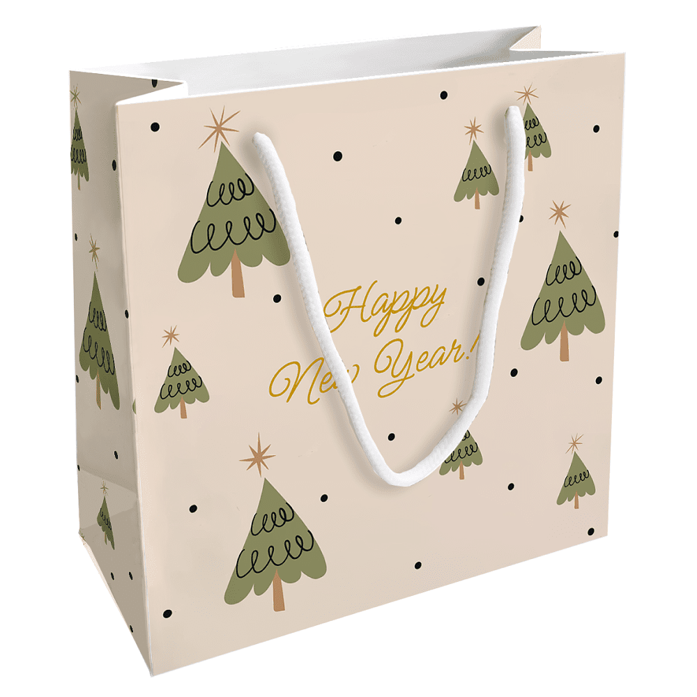 Пакет бумажный подарочный "Spruce. Елки", 20х20х8 см, бежевый
