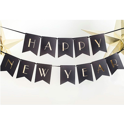 Гирлянда "С новым годом" баннер, черный - 3