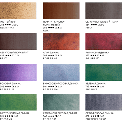 Краски акварельные "Белые ночи грануляция и натуральные земли", 12 цветов, кюветы - 14