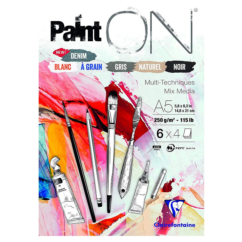 Блок-склейка "Paint'On", А5, 250 г/м2, 24 листа, ассорти