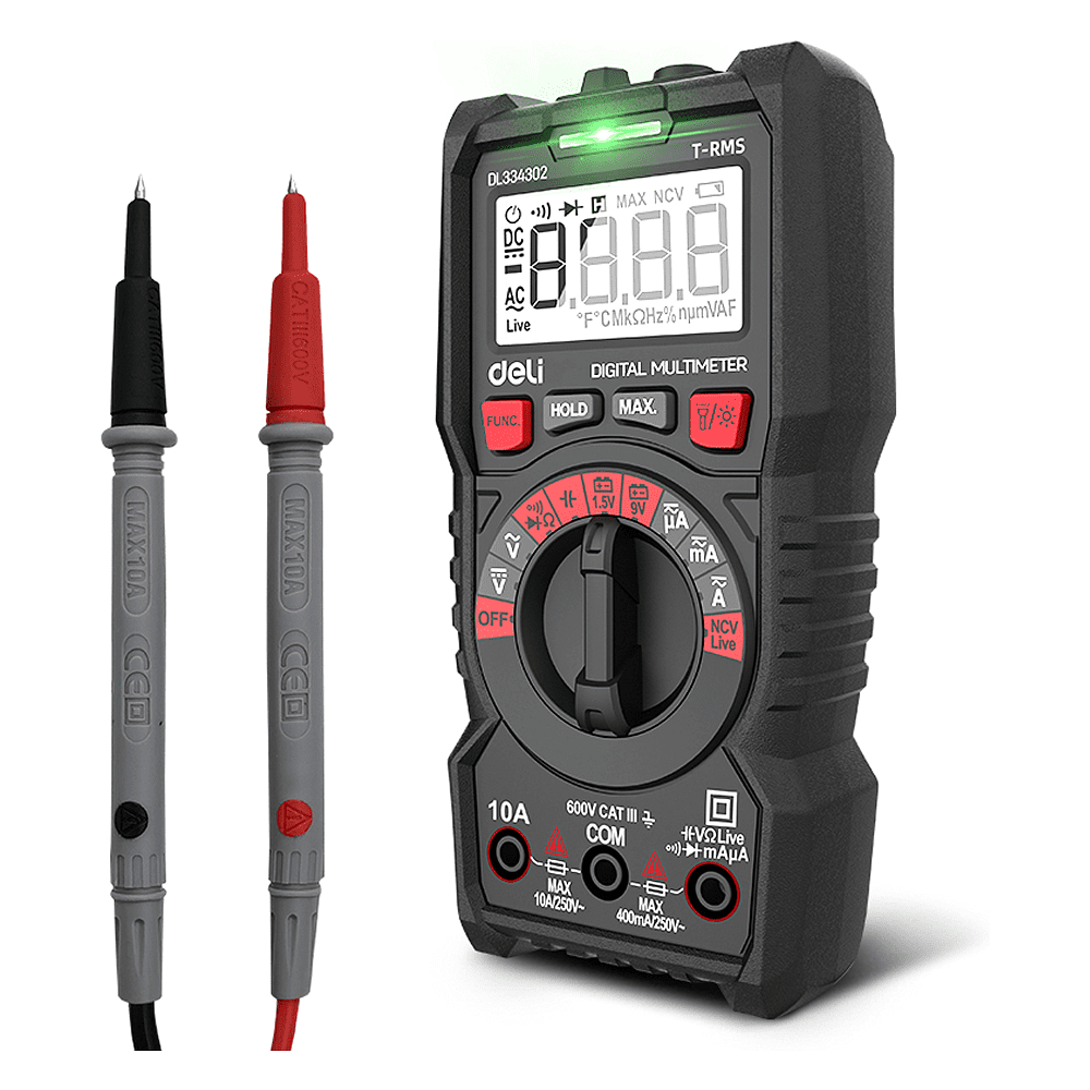 Мультиметр цифровой Deli RS EDL334302, 600В, универсальный