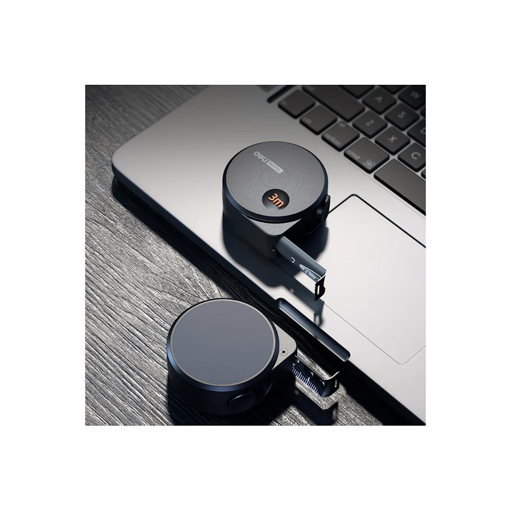 Рулетка Deli HS EHT8316, 3 м х 16 мм, Soft Touch, черный - 25