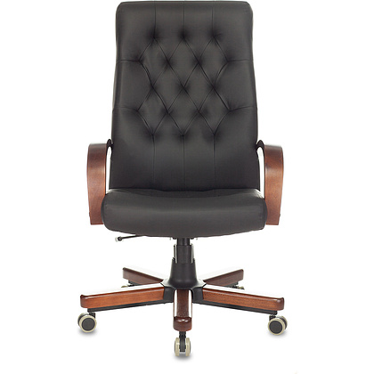 Кресло для руководителя "Бюрократ T-9928WALNUT/ECO", металл, дерево, экокожа, черный - 2