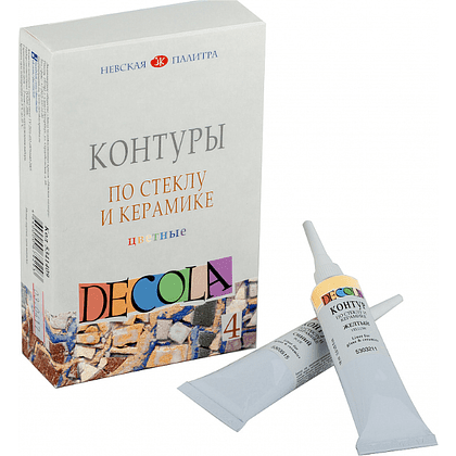Контур акриловый для стекла и керамики "Декола цветные", набор 4 цвета, 18 мл., тубы