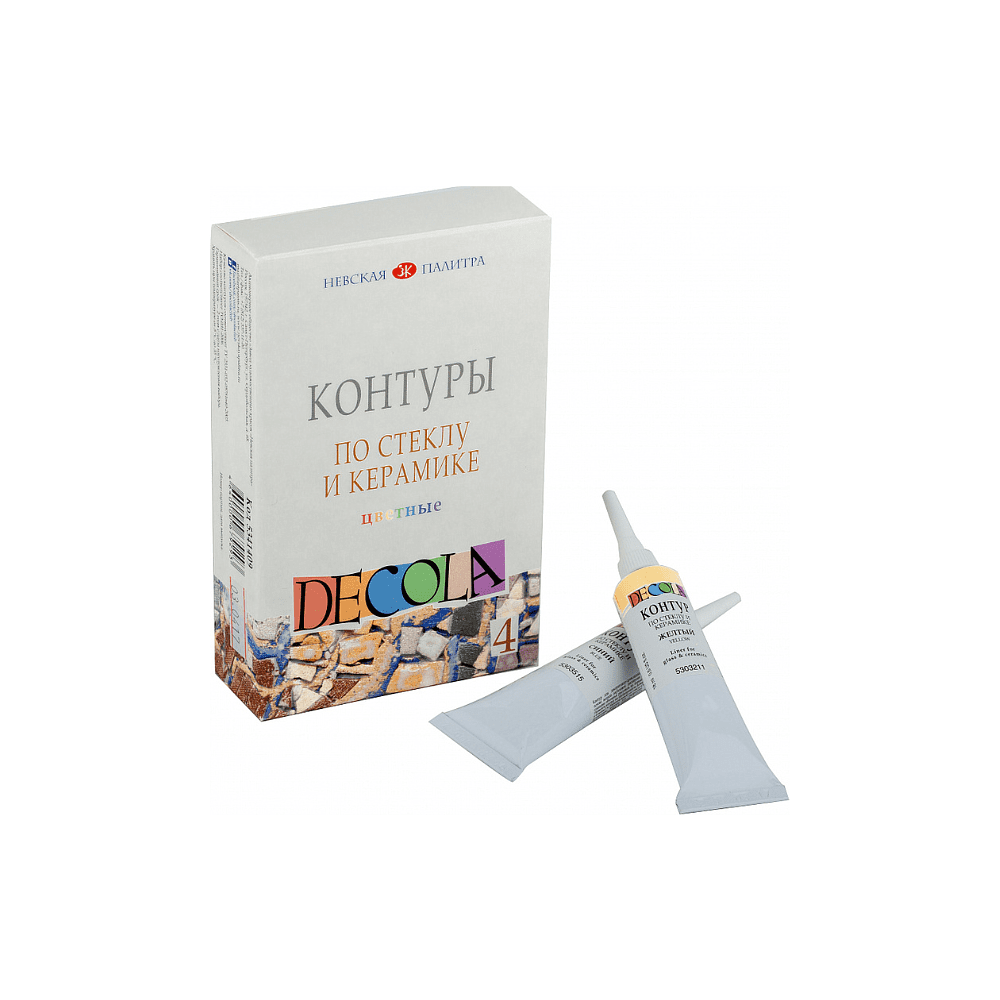 Контур акриловый для стекла и керамики "Декола цветные", набор 4 цвета, 18 мл., тубы