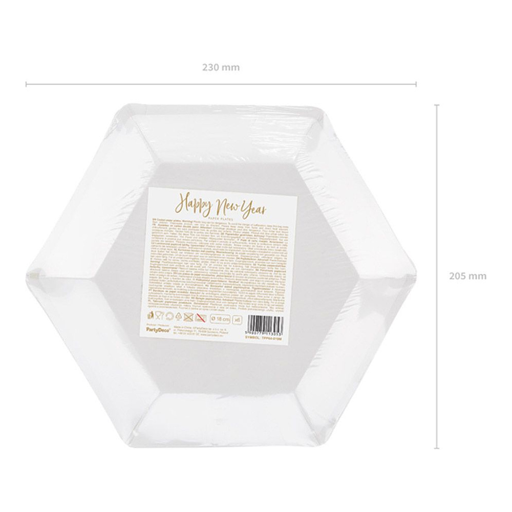Тарелка бумажная "Happy New Year", 20 см, 6 шт, золотистый - 3