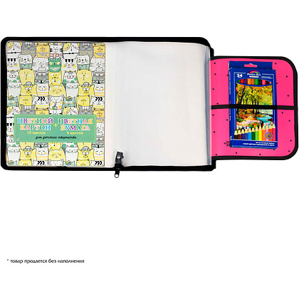 Папка для труда "Крэйзи кот", А4, на молнии, розовый, черный - 6