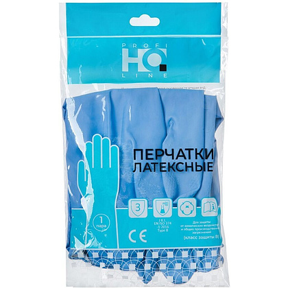Перчатки латексные HQ Profiline, р-р L, с х/б покрытием, синий - 3