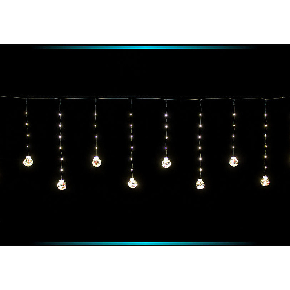Гирлянда LED "Бахрома. Шарики с дед морозом", 3 м, теплый белый - 4