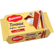 Вафли "Яшкино", тонкие с какао и молочным кремом