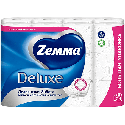 Бумага туалетная Zemma Deluxe, 24 рулона, 3 слоя, белый - 2