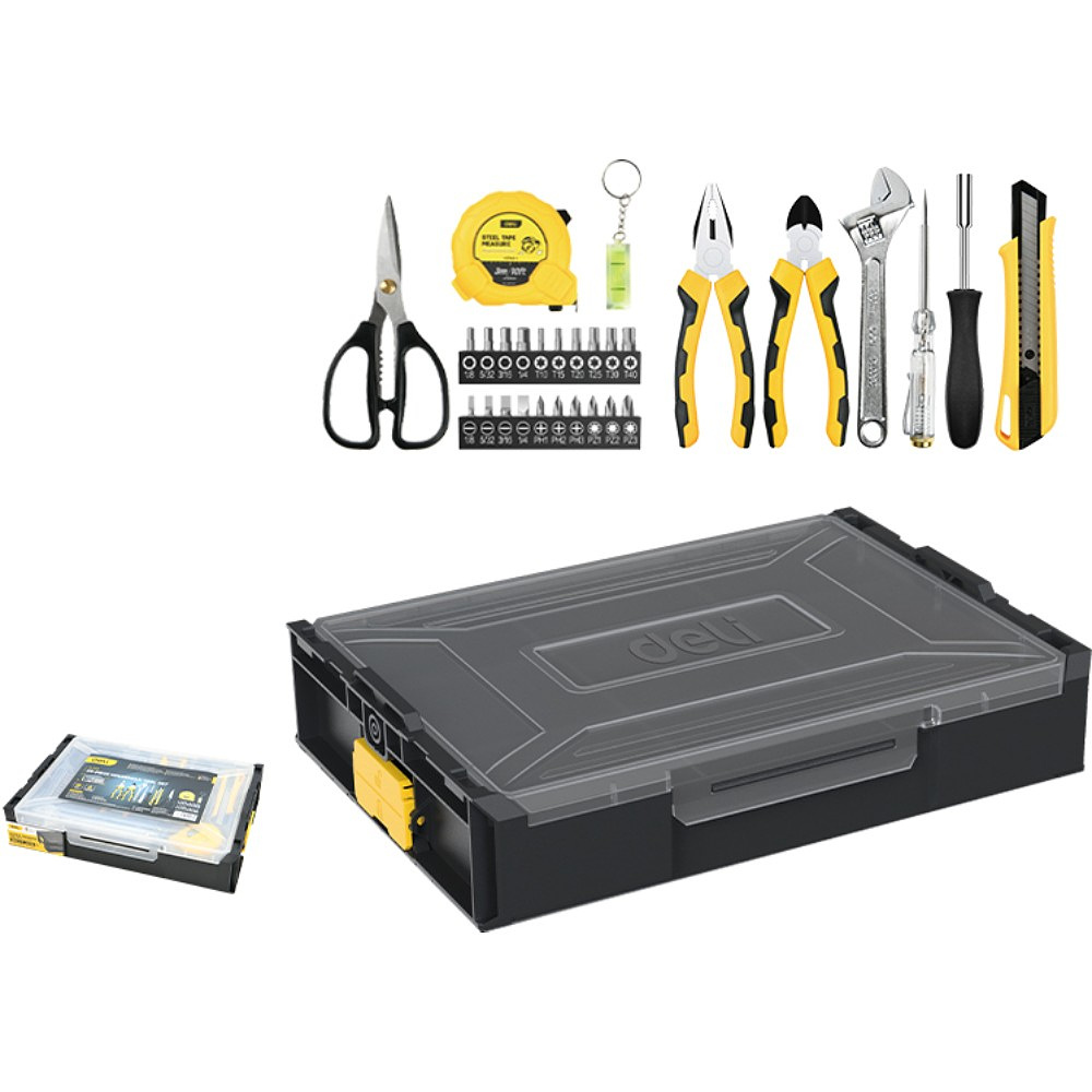 Набор ручного инструмента "Deli", 29 предметов, чемодан, черный, желтый - 2