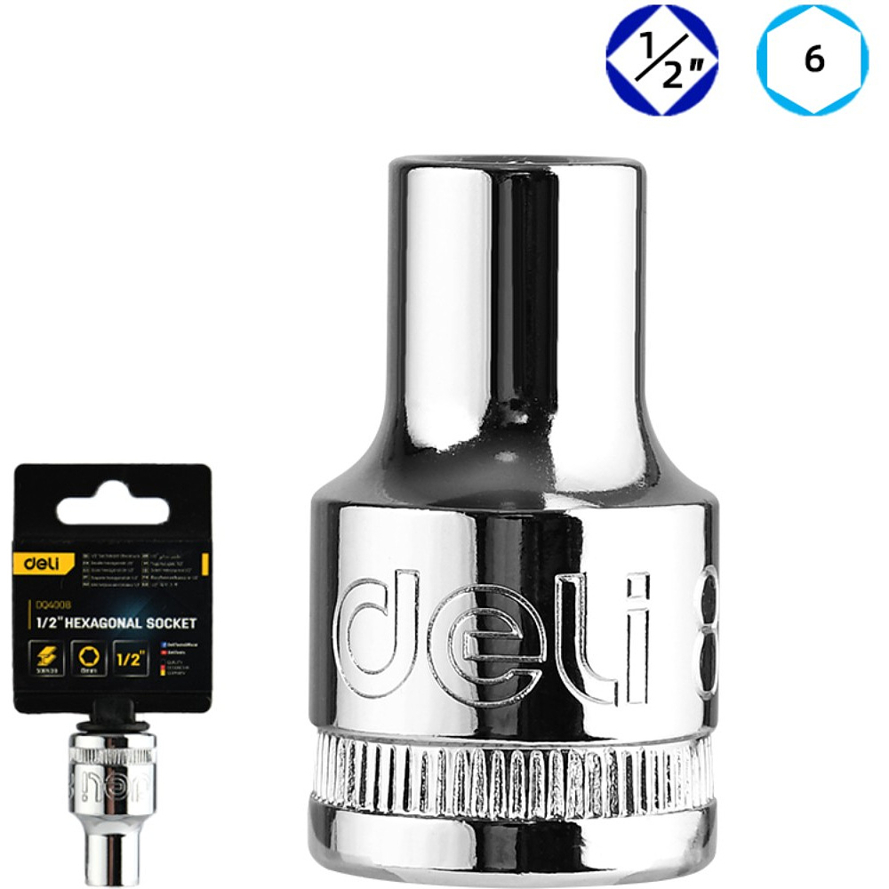 Головка торцевая шестигранная Deli YS EDQ4008 1/2", 8 мм, серебристый - 2