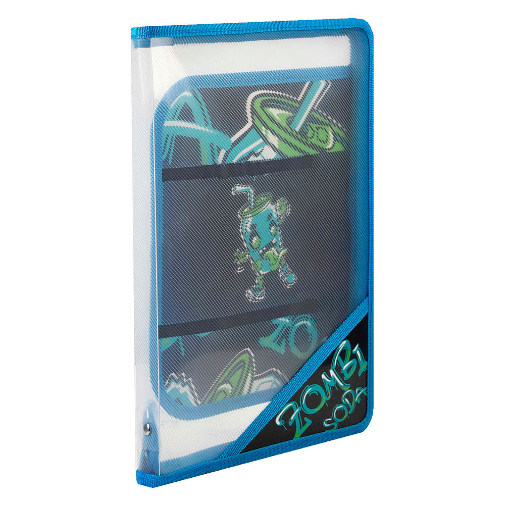 Папка для труда "Зомбо банка", А4, на молнии, голубой, черный
