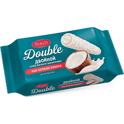 Вафельные трубочки "Twiggy Double", 185 г, с кокосом в белом шоколаде