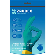 Перчатки латексные хозяйственные Zaubex БИКОЛОР, усиленные, р-р L, зеленый, желтый