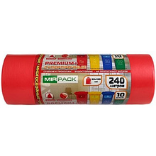 Мешки для мусора Mirpack Premium+, 240 л, ПВД, 45 мкм, 93х130 см, 10 шт/рулон, красный