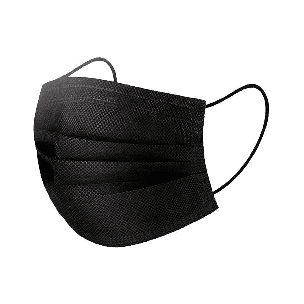 Маска одноразовая трехслойная прямоугольная с фиксатором для носа, 50 шт/упак, черный