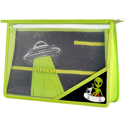 Папка для труда "НЛО", А4, на молнии, зеленый, черный