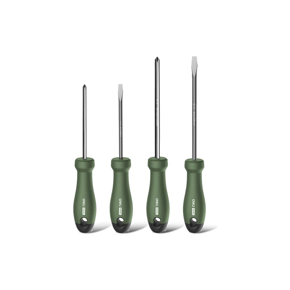 Набор отверток Deli HS HT1004L, 4 шт. ( PH1х100,PH2х150,SL5х100,SL6х150), Soft Touch, зеленый