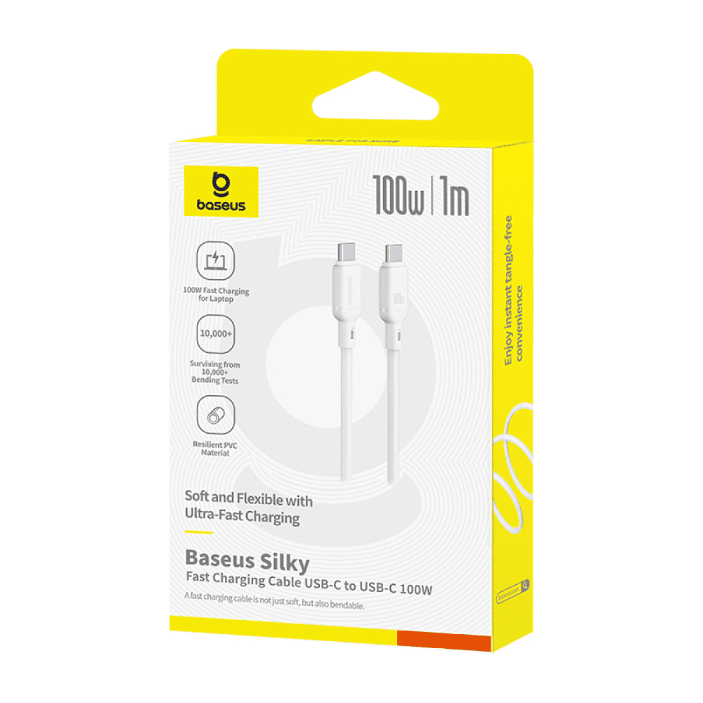 Кабель Baseus P10377704213-00, Silky Series Fast Charging Cable, Type-C to Type-C 100W, 1 м, Moon White - 4